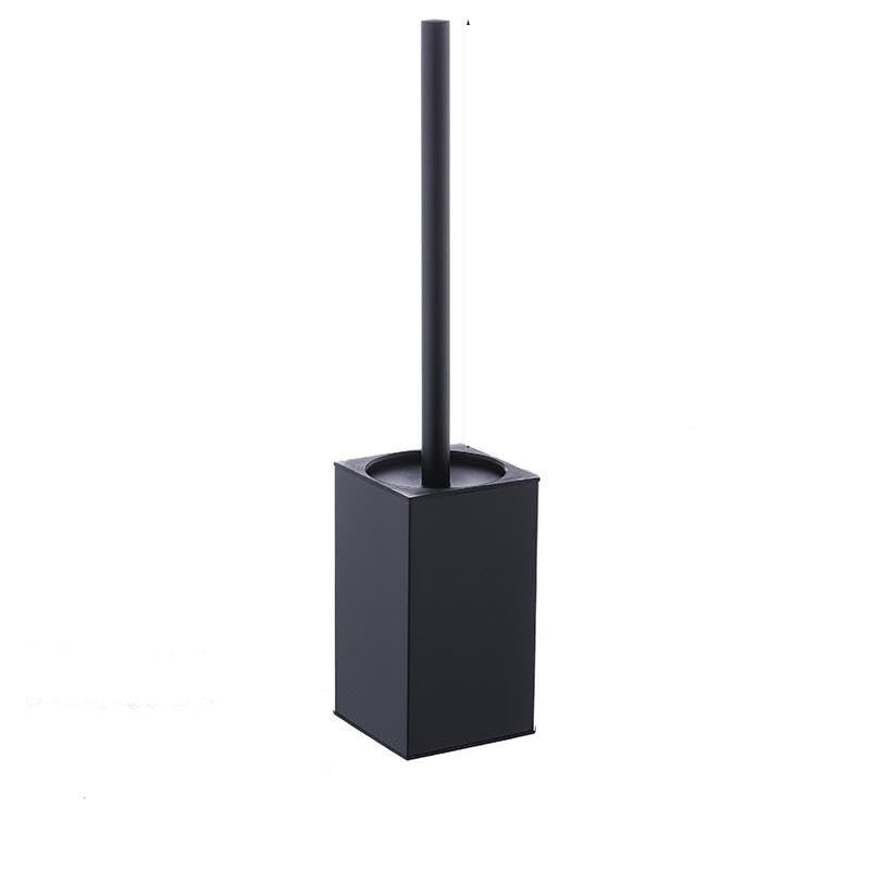 Escobilla de inodoro y soporte de acero inoxidable, de pie, mango largo, juego de escobilla de inodoro cuadrada, limpiador resistente para baño, con cepillo de plástico extraíble (negro)