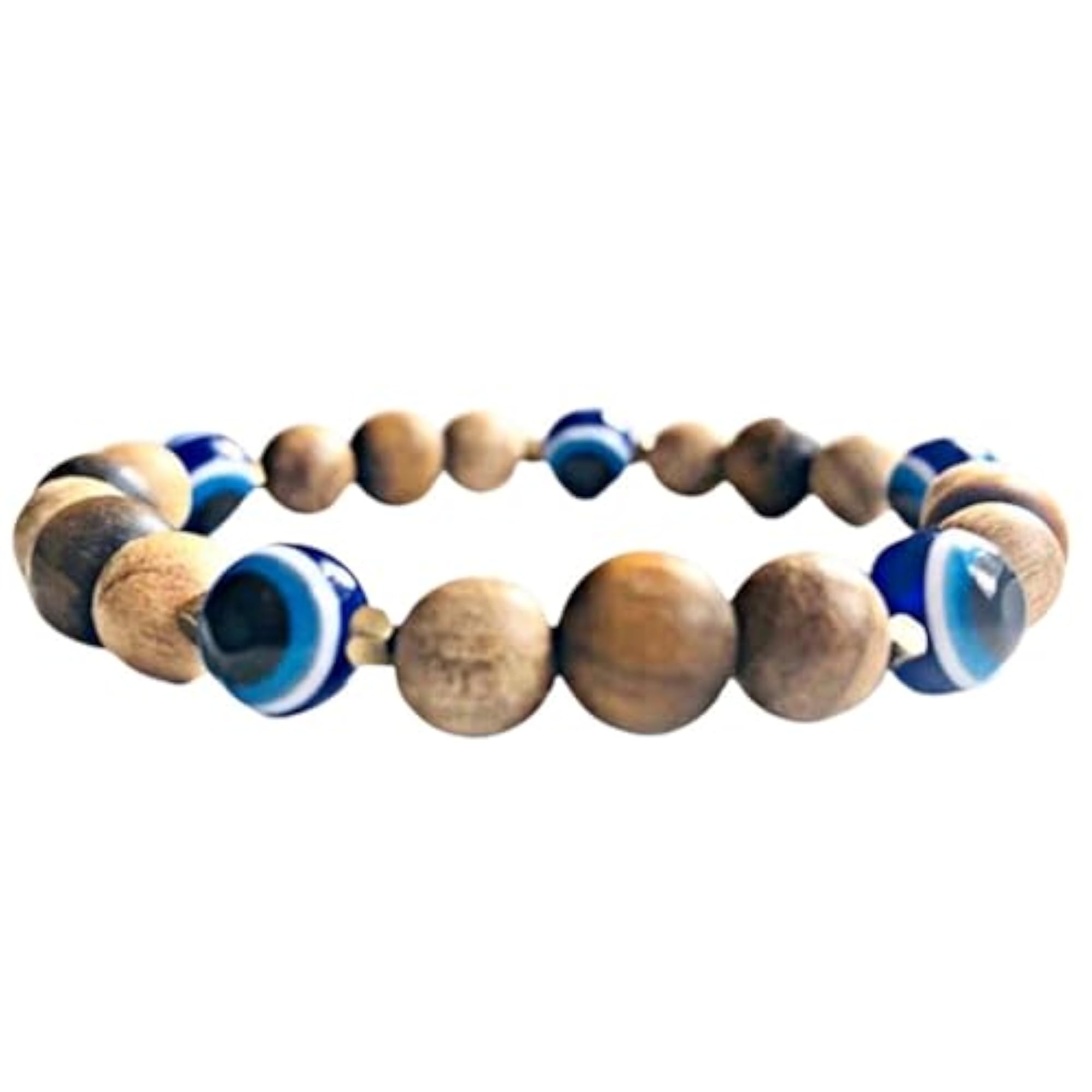 Natural Sandalwood & Evil Eye 8mm Bead Stretchable Bracelet, Unisex Healing