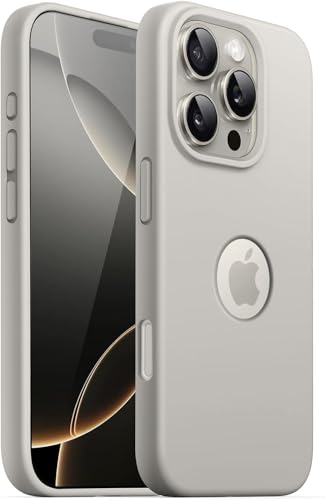 Image of Elzzi Microfiber Logo Cut Cover Compatible for iPhone 16 Pro Max Case Liquid Silicone Cases 4 Layer Protective Covers Shockproof Back Cover with High Raised Camera Lips (6.9 inch, Natural Titanium)