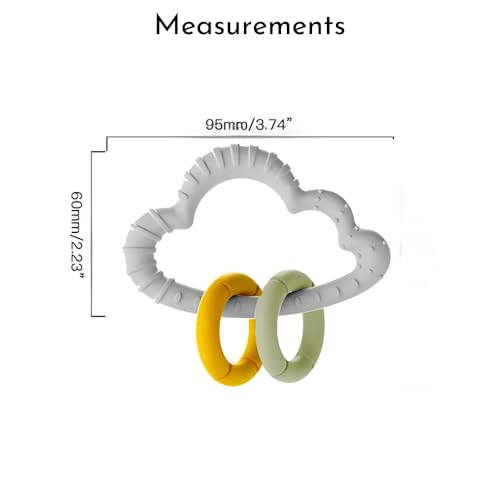 Image of Cloud and Mini Silicone Teething Toys with Movable Rings - BPA Free, Soft and Safe Teething Relief, Ideal for New Parents and Infant Care, Set of 2 (Gray & Cream)
