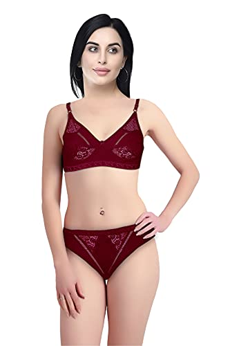 Image of Women's Soft Cotton Bra Panty Set for Women Cotton Stretch Non-Padded Non-Wired Bra Panty Set Best Lingerie Set daily use Bra Panty Set Combo Cotton Net Lingerie Set for Women and Girl's Soft Original Cotton Bra And Bikini Set Every Day Comfort with Multi Color and Wide rang of Size
