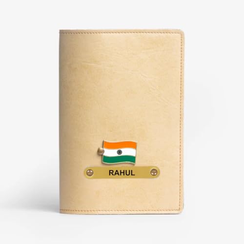 Image of ncgifts Customised Leather Passport Holder: Personalised Name & Charm for Men & Women - Unique Travel Gift, Document Organiser, Boarding Pass Holder, Customised Gifts for Men & Women (Baige)