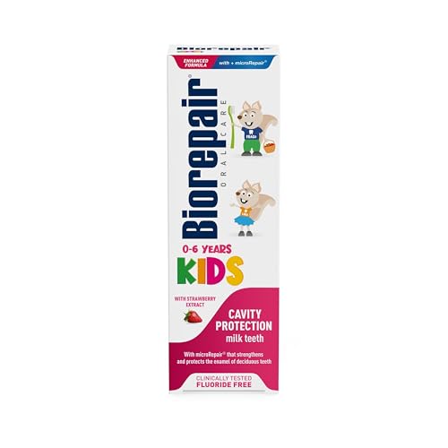 BIOREPAIR Kids - Kids and Baby Toothpaste 0-6 Years, Protects the Enamel of Deciduous Teeth - Strawberry Fluoride Free Toothpaste, with Gentle and Fruity Tast - 50 ml, Made in Italy