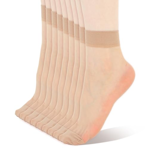 9 Pairs Women's Ankle High Sheer Socks Thin Nylon Sock Short Dress Stockings See Through Sock Nylon Reinfored Toe Pantyhose Socks for Women Nude - Main Image