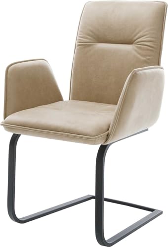 DELIFE Schwingstuhl Vinja-Flex Freischwinger flach Schwarz Mikrofaser Beige Vintage