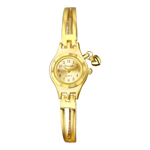 Avaner Montre Femme Bracelet en Forme de Cœur:Montre à Petit Cadran Rond avec Échelle Chiffres Arabes et Pendentif Coeur-Cadeaux de Saint-Valentin