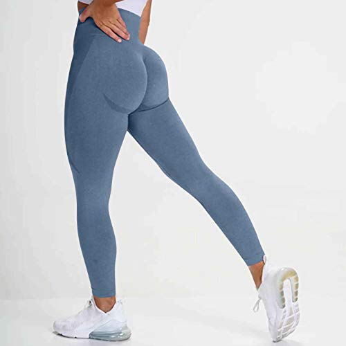 Youmymine Women Yoga Athletic Pants Workout Out Pocket Leggings Fitness Sports Running Solid Pants (L, Blue) #TOP1
