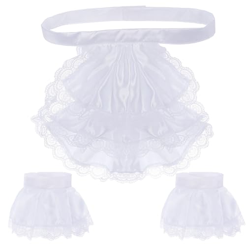 Lystaii Victorian Lace Jabot Cuffs Set Colonial Lace Ruffle Collar Cuffs Steampunk Accessory for Judge Pirate Costume Cosplay, White