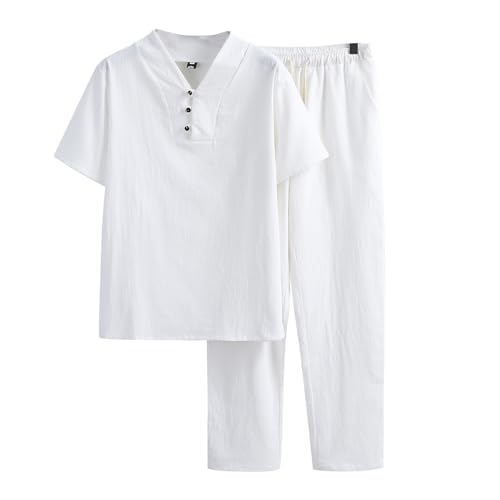 Ensemble homme contre la chaleur : t-shirt col en V blanc et pantalon élastique