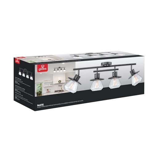 Globe Electric 59530 4-Light Complete Track Lighting Kit, Dark Bronze, Clear Glass Bell Shaped Shades, Ceiling Light Fixture, Ideal for Kitchen and Dining Room, LED Bulb Compatible - Thumbnail 7