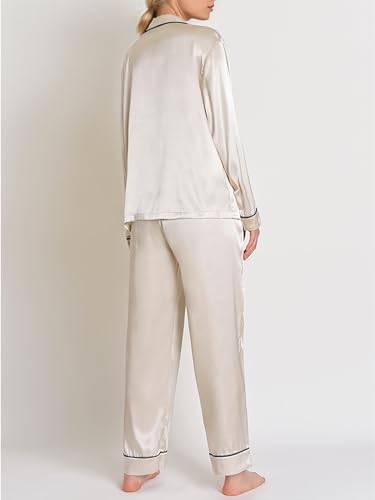 Latuza Women's Petite Satin Pajama Set Petite Size Long Sleeve Button Up Pajamas2
