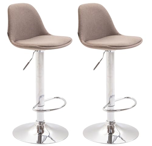 CLP Lot De 2 Tabourets De Bar Design Kiel en Tissu I Chaises Hautes De Bistrot avec Hauteur Réglable Et Dossier I Pičtement Repose-Pieds Métal, Couleur:Taupe