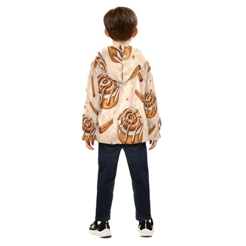 Cinnamon Rolls and Sticks Pattern Toddler Fleece Jacket Girl Boys Hooded Fleece Jacket Coat Warm Outwear Zip-up 3-10T4
