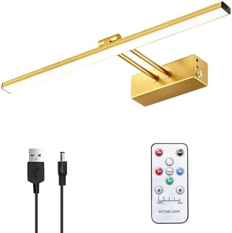5200mAh Picture Light, Rechargeable Battery Operated Picture Lights for Wall, Dimmable Metal Art Light with Timer for Paintings, 16″ Remote LED Painting Light for Display, Frame, Portrait, Gallery