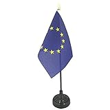 AZ FLAG Bandera de Mesa de Europa 15x10cm - BANDERINA de DESPACHO Union Europea - UU.EE 10 x 15 cm Punta Dorada