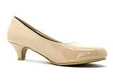 Ladies Womens Low Kitten Heel Work Court Evening Girls Shoes Pumps Size 3-12 (6 UK, Nude Patent)