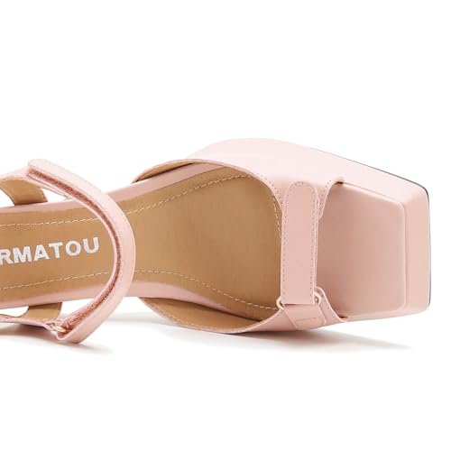 Chunky Platform Heels for Women 4 Inches Heels Sandals for Women Comfy Square Open Toe Block Heeled Sandals Ankle Strap Dress High Heels3