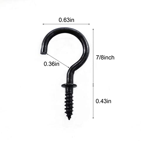Idealsv CH-HS36 Black Ceiling Hooks 7/8'' Screw-In Light Hooks Hanging Cup Hooks 7/8 Inch thumb #1