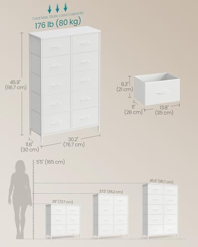 Image of SONGMICS BELLAH Collection - Dresser for Bedroom, Chest of Drawers, Storage Organizer Unit, Closet, Entryway, Steel, 10 Drawers, Modern, Cloud White and Snow White ULGS125W01S