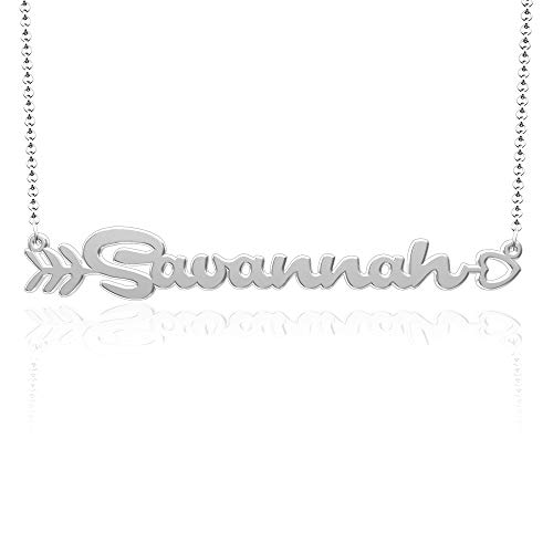 LoEnMe Jewelry Any Name Necklace of Silver Plated Custom Made with Arrow Love Heart Sterling Silver Personalized Bridesmaid Gift