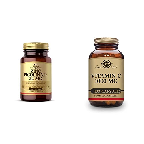 Solgar Vitamin C 1000 mg, 100 Vegetable Capsules - Antioxidant & Immune Support - Overall Health Zinc Picolinate 22 mg, 100 Tablets - Promotes Healthy Skin