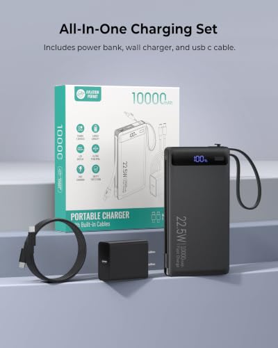 0.5" Ultra Slim Portable Charger 10000mAh Built-in Dual USB C Cable, Black - image 9