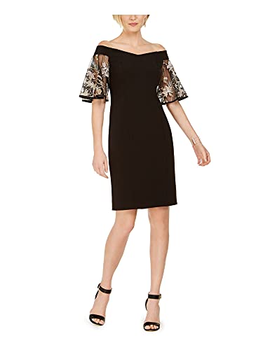 MSK Womens Embroidered Sleeves Short Party Dress Black 14