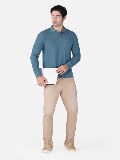 Image of Men's Cotton-Rich Full-Sleeve Polo T-Shirt with Pocket Premium Pique Fabric Casual & Stylish