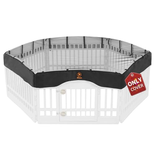 PJYuCien Dog Playpen Mesh Top Cover, Fits 36 Inch 6 Panels Regular Hexagonal Plastic Exercise Pet Pen, Telescopic Buckles Connections, Black (Note: Only Cover, Fence Not Included)
