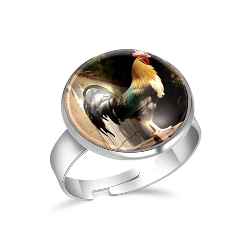 FVQL Stainless Steel Rings for Women Men, Adjustable, Easter, Father's Day, Chicken Cock Rooster