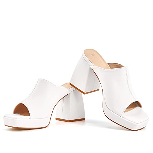 Coutgo Womens Chunky Platform Mules Sandals Slip On Block Heels Square Toe High Heeled Dress Shoes 6