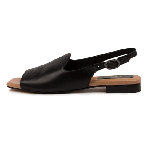 YDN Women Open Toe Slingback Low Chunky Heel Pumps Strap Buckle Stacked Flats Shoes for Daily Prom Party Size 4-16 US4