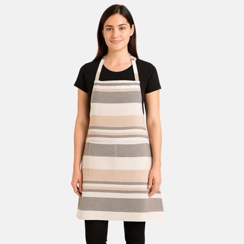 Image of Unisex Cooking Aprons | Waterproof Apron | Striped Design with 2 Front Pockets & Adjustable Neck Strap | Durable, Oil & Stain Resistant | Chef Apron for Cooking