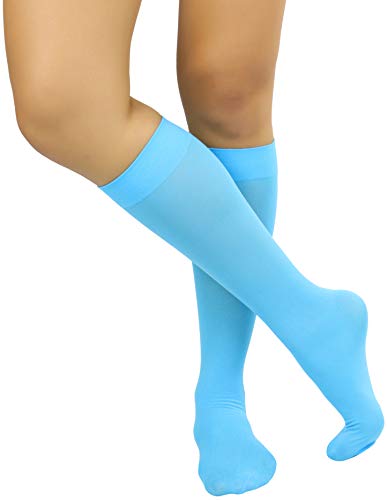 Image of ToBeInStyle Women's Opaque Knee High Nylon Fashion Socks Solid & w /Front Satin Bow
