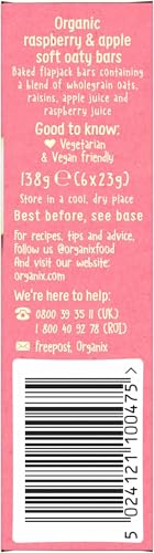 Organix Raspberry and Apple Organic Soft Oaty Snack Bars Multipack, Toddler Snack, No Added Sugar, 6 x 23 g Bars Per Box (6 Boxes Total)