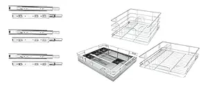 NNIDHI BASKET Stainless Steel Modular Kitchen Basket Accessories & Multipurpose Utensils Cabinet Drawer For Kitchen Wired 4 cup 4 cutlery 8 thali 8MM (21 inch width X 20 inch depth with channel)