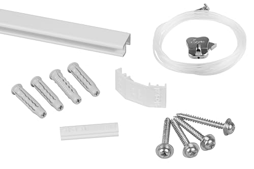 Binari per appendere quadri, Alluminio / 200cm (2x 100cm) STAS Minirail - Sistema per appendere quadri, Set completo con ganci e corde