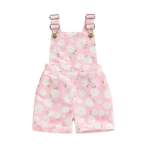 Image of Ayalinggo Toddler Baby Girl Sunflower Print Overalls Shorts with Pocket Suspender Trousers Cute Summer Clothing Outfit