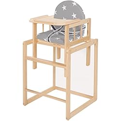 Tronas Roba roba Trona Combinada - Convertible en Mesa y Silla Infantil - Asiento Acolchado con Motivo de Estrellas - Madera Naturel