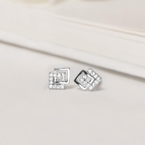 925 Silver CZ Rhodium Stud Earrings