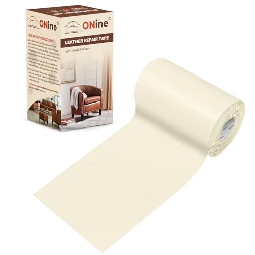 Image of ONine Leather Repair Patch,Leather Repair Tape, 3 x 60 inches Leather Repair Patch for Furniture,Vinyl Repair Kit,Leather Couch Patch,for Sofas, Furniture, Car Seats, Office Chairs(Rice White)