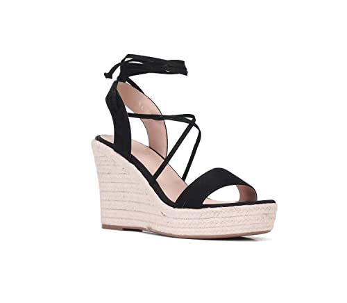 Image of Women's Wedge Platform Espadrille Open Toe Lace-Up Sandals, Cross Strap Wedge Sandals Summer Espadrilles Ankle Strap Buckle Platform Sandals