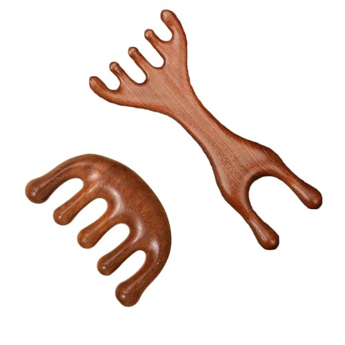 2 peines masajeadores de cuero cabelludo de madera, masajeador de cabeza de madera de dientes anchos para el cuidado de la cara y el cuero cabelludo, herramienta natural de meridiano Gua Sha