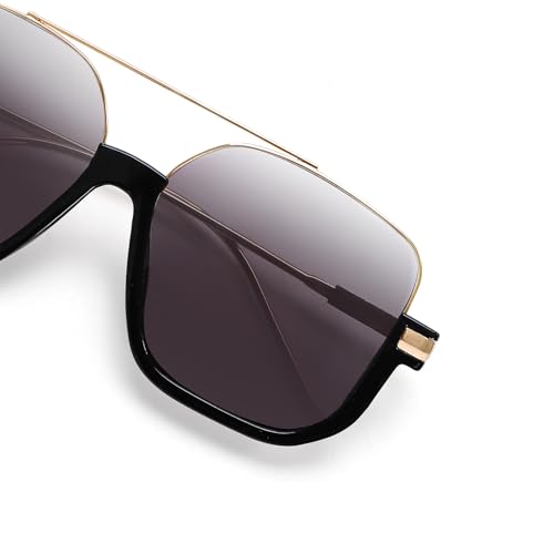 Image of GUVIVI Retro Oversized Aviator Sunglasses for Women Men Square Double Bridge Pilot Sun Glasses 70s Trendy Shades
