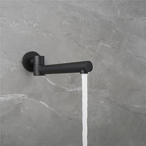 Juego de grifería para ducha con sistema de ducha redonda de lujo con cabezal de lluvia, relleno giratorio de bañera, mezcladora y válvula empotrada, acabado mate negro miniatura 3