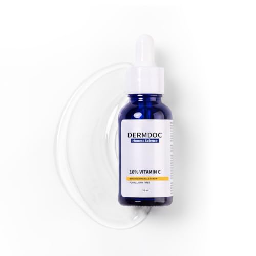Image of DERMDOC 10% Vitamin C Brightening Face Serum - 30ml | With 0.4% Glutathione Complex Arbutin & Peptides | Reduces Dark Spot & Pigmentation | For Brighter, Even-Toned Skin | Hydrating Face Serum | All Skin Types