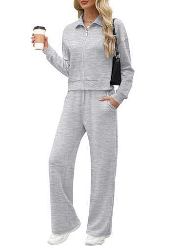 Image of XIEERDUO Lounge Sets for Women 2025 Sweatsuit 2 Piece Outfits Sweatshirt Wide Leg Sweatpant Tracksuit Matching Set