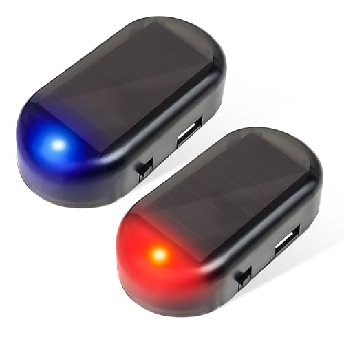 KVAEY 2 PCS Car Solar Power Simulated Dummy Alarm, Anti-Theft Simulated Warning Light with USB Charger Port, LED Flashing Security Light Alarm Light for Most Cars, Car Accessories (Red+Blue)