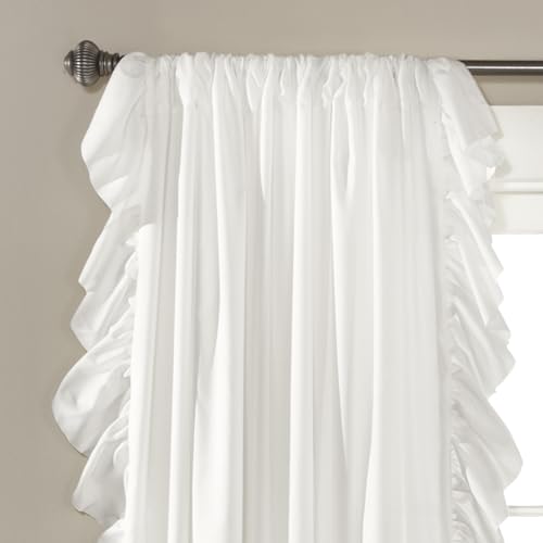 Image of Lush Decor Reyna Ruffle Window Curtain Panel Set, Pair, 54 inch W x 84 inch L, White - Flowy Curtain Set - Romantic Ruffle Curtains for Bedroom, Living room, or Dining Room - Farmhouse & Cottage Home Decor
