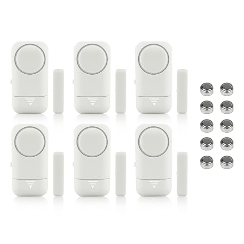 Shackcom 6pcs Fensteralarm Türalarm Selbstklebend Alarm Fenster 120dB mit Wireless Magnetsensor für Home Security Einbruchschutz Türalarmsensor mit Batterien